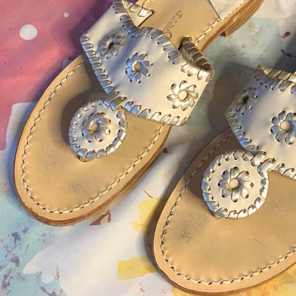 Jack Rogers 1960 White & Silver Metallic Leather woven classic sandal - Picture 7 of 8